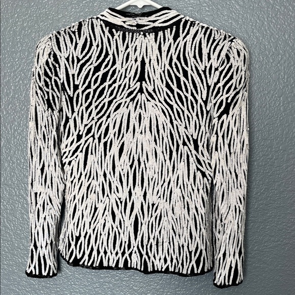 80s Vintage Nipon Night Women's Black and White sequin detailed Blazer - Picture 6 of 15